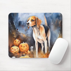 Halloween American English Foxhound With Pumpkins Mouse Pad