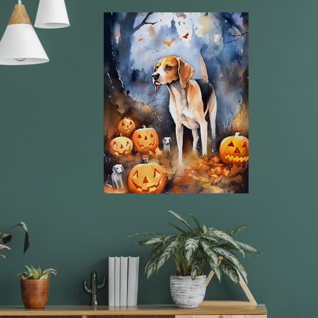 Halloween American English Foxhound With Pumpkins Poster (Living Room 1)