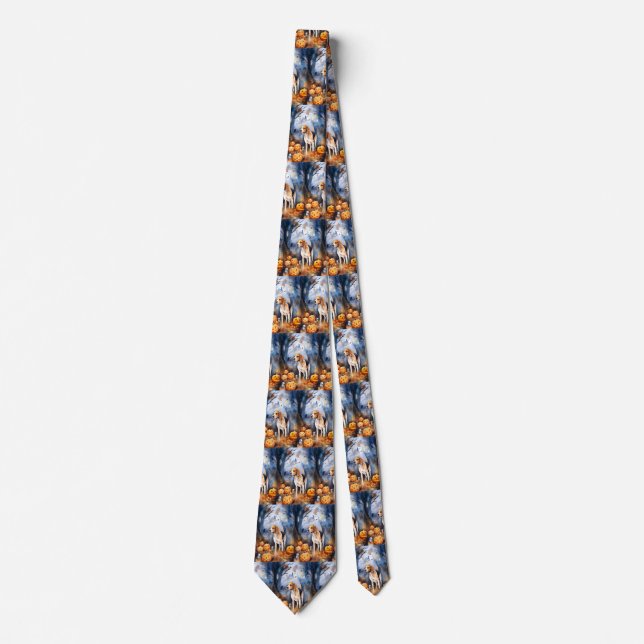 Halloween American English Foxhound With Pumpkins Tie (Front)