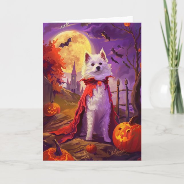 Halloween American Eskimo Pumpkins Scary  Card (Front)