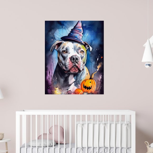 Halloween American Staffordshire With Pumpkins Poster (Nursery 2)