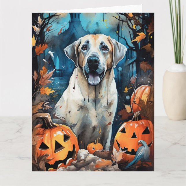 Halloween Anatolian Shepherd With Pumpkins Scary Card (Front)