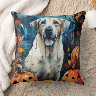 Halloween Anatolian Shepherd With Pumpkins Scary Cushion