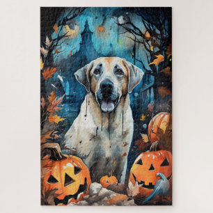Halloween Anatolian Shepherd With Pumpkins Scary Jigsaw Puzzle