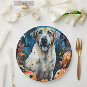 Halloween Anatolian Shepherd With Pumpkins Scary Paper Plate