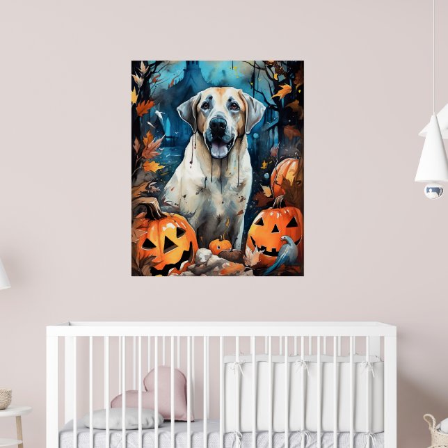 Halloween Anatolian Shepherd With Pumpkins Scary Poster (Nursery 2)