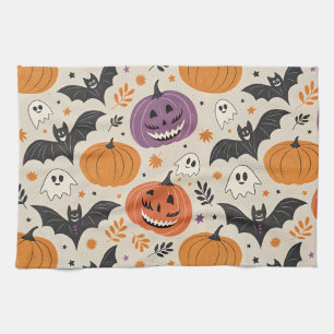 Halloween and autumn pattern tea towel