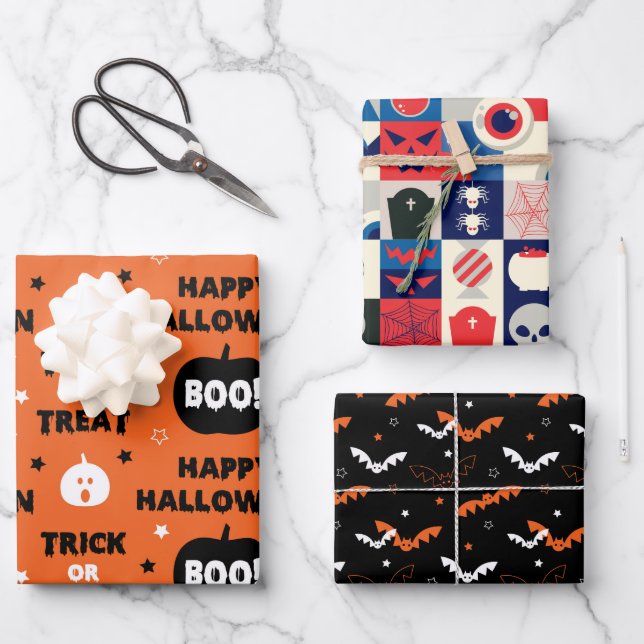 HALLOWEEN AND FALL PATTERN WRAPPING PAPER SHEET (Front)