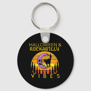 Halloween And Rockabilly Vibes Black Cat And Key Ring