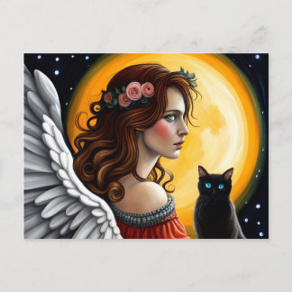 Halloween Angel and black cat Postcard
