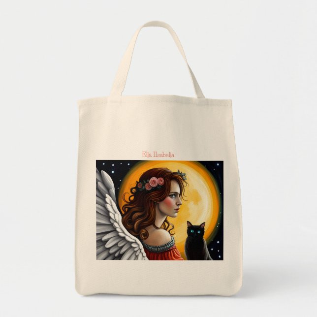 Halloween Angel and black cat Tote Bag (Front)