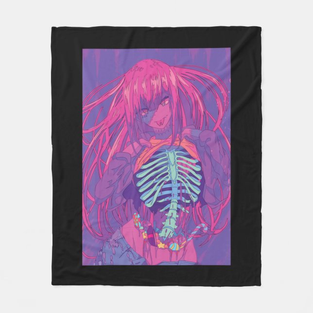 Halloween Anime  Spooky Anime Girl Waifu Scary  Fleece Blanket (Front)