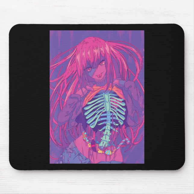 Halloween Anime  Spooky Anime Girl Waifu Scary  Mouse Pad (Front)