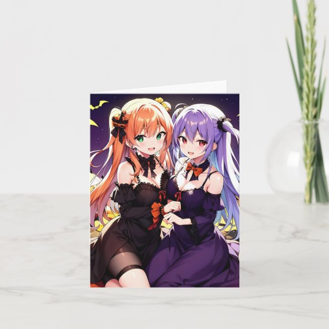 Halloween Anime V Folded Holiday Card (Front)