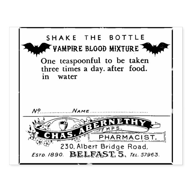 Halloween Apothecary Label - Vampire Blood - Rubber Stamp (Imprint)