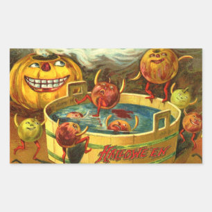 Halloween Apple Bobbing Rectangular Sticker