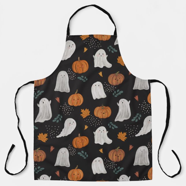 Halloween Apron – Ghosts, Pumpkins & Fall Leaves (Front)