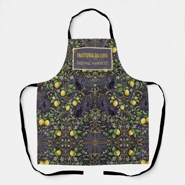 Halloween Apron Gothic Botanical Lemon  (Front)