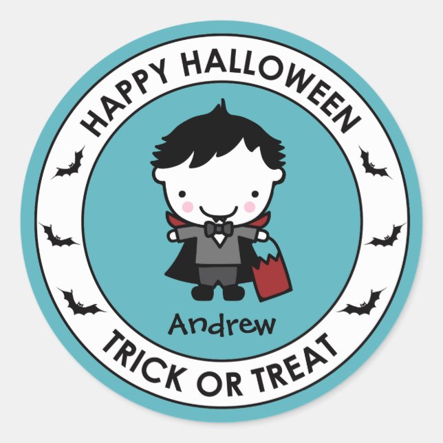 Halloween Aqua Treat Bag Sticker Label (Front)