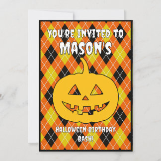 Halloween Argyle jack o lantern Invitation