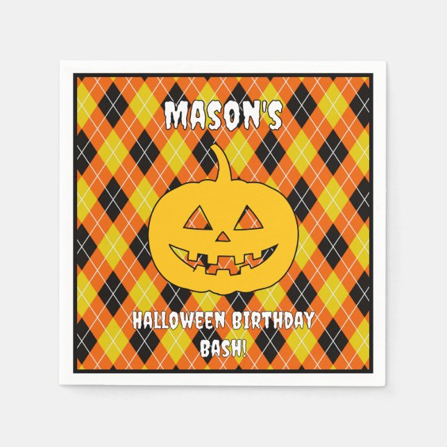 Halloween Argyle jack o lantern Napkin (Front)
