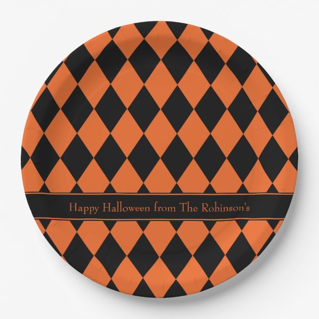 Halloween Argyle ~ Personalised Paper Plate (Front)