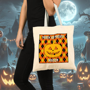 Halloween Argyle Trick-or-Treat Bag with pumpkin
