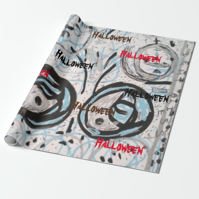 Halloween Art Collection Wrapping Paper (Unrolled)