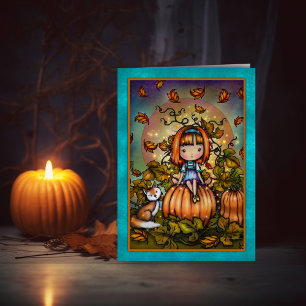 Halloween Art Fox in the Pumpkin Patch Card