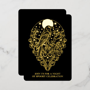 Halloween Art Nouveau Raven Foil Party Invitation