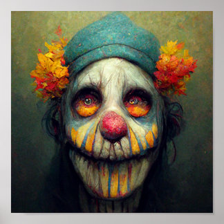 Halloween Art. Sad and Scary Clown. AI Created Poster