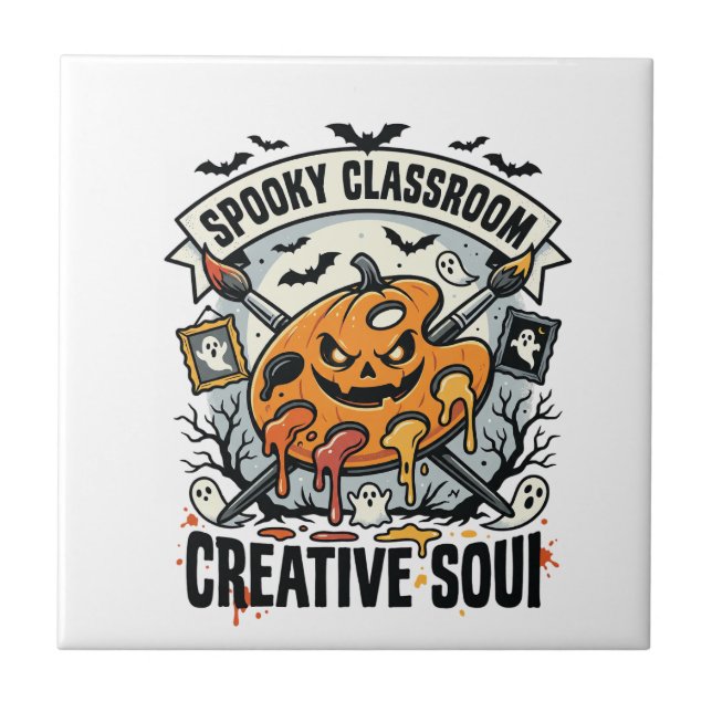 Halloween Art Teacher Spooky Classroom Ceramic Tile (Front)