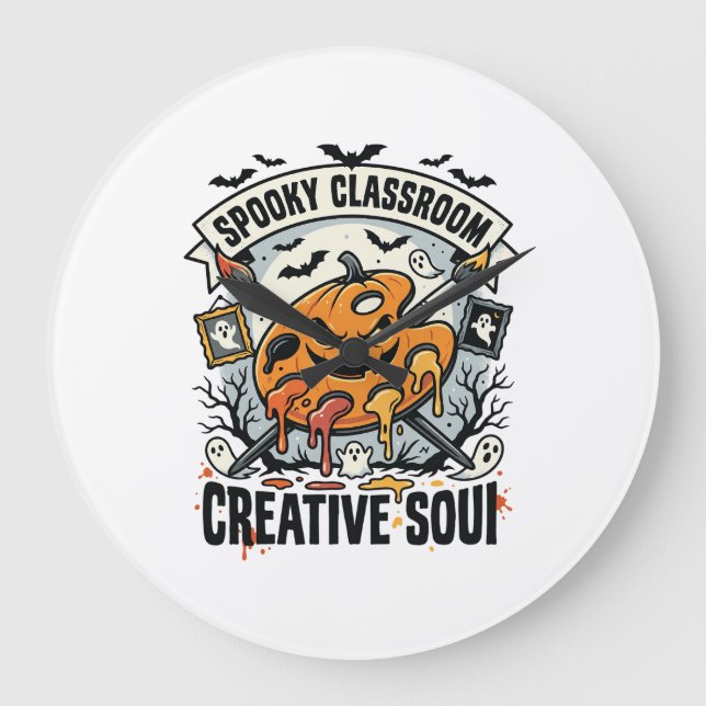 Halloween Art Teacher Spooky Classroom Large Clock (Front)
