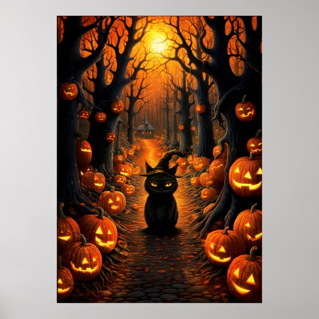 Halloween Art Witch Cat Poster (Front)