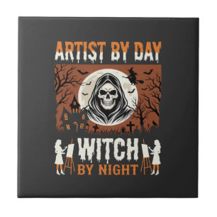 Halloween Artist by Day Witch by Night Design Ceramic Tile