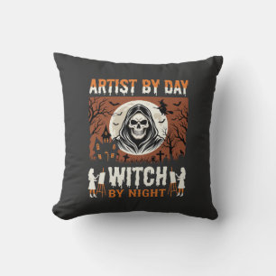 Halloween Artist by Day Witch by Night Design Cushion