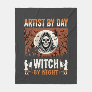 Halloween Artist by Day Witch by Night Design Fleece Blanket