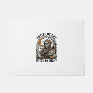 Halloween Artist Witch Vintage Engraving Art Tee_1 Doormat