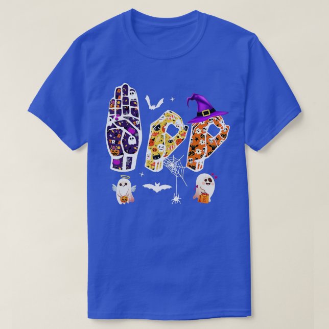 Halloween ASL, Hand Sign Language Boo Ghost Deaf P T-Shirt (Design Front)