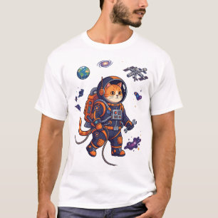 Halloween Astronaut Cat Wrench Space Station T-Shirt