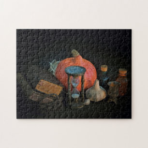 Halloween attributes prepared on a table jigsaw puzzle