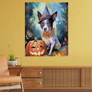 Halloween Australian Cattle With Pumpkins Scary  Poster