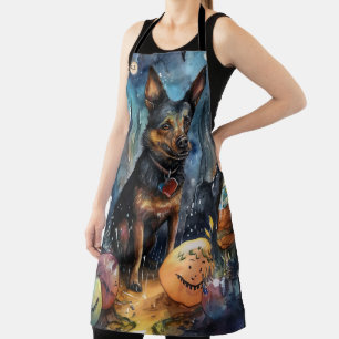 Halloween Australian Kelpie With Pumpkins Scary Apron