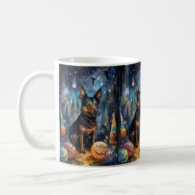 Halloween Australian Kelpie With Pumpkins Scary Coffee Mug (Left)