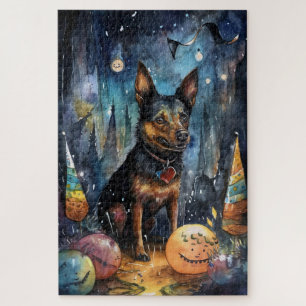 Halloween Australian Kelpie With Pumpkins Scary Jigsaw Puzzle