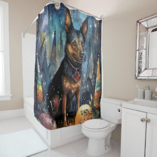 Halloween Australian Kelpie With Pumpkins Scary Shower Curtain