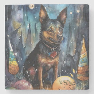 Halloween Australian Kelpie With Pumpkins Scary Stone Coaster