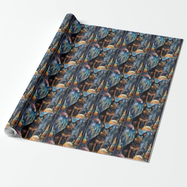 Halloween Australian Kelpie With Pumpkins Scary Wrapping Paper (Unrolled)