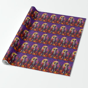 Halloween Australian Shepherd Dog Pumpkins Scary Wrapping Paper