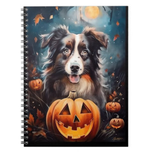 Halloween Australian Shepherd With Pumpkins Scary Notebook